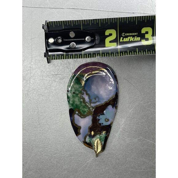 Polished Multi Stone Fused Gold Oval Agate Pendant Colorful Unique - Picture 5 of 5